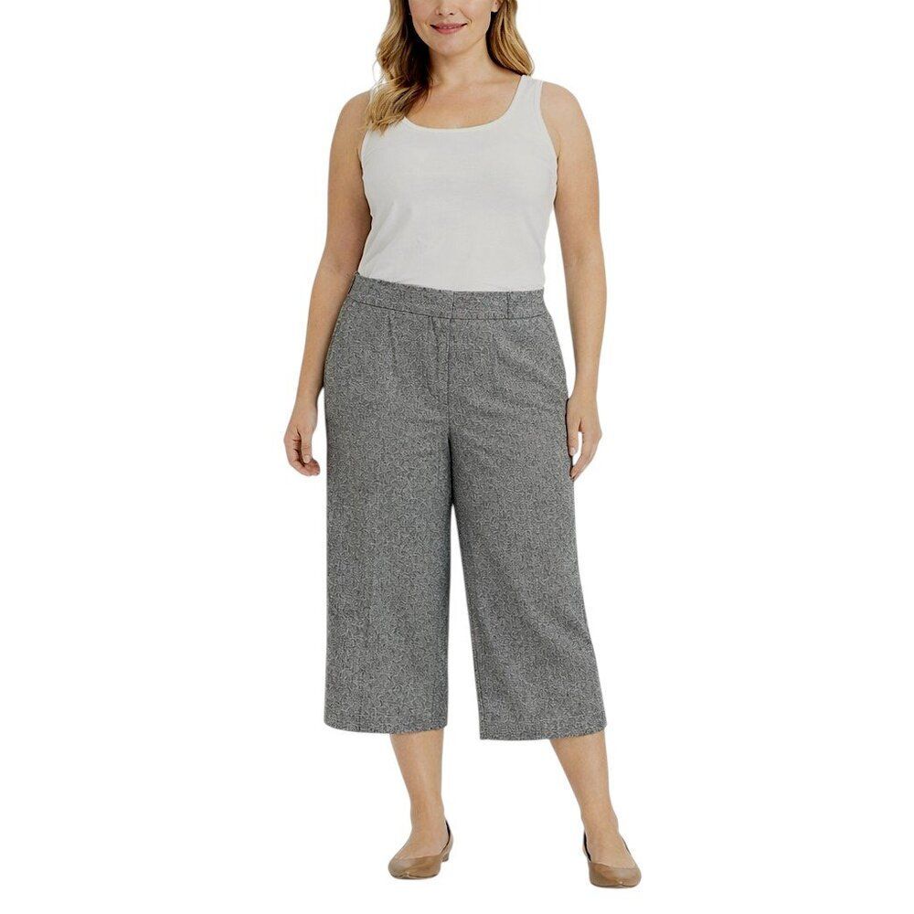 Talbots Petites Wool Blend Gray Wide Leg Crop Culotte Pants Size 14